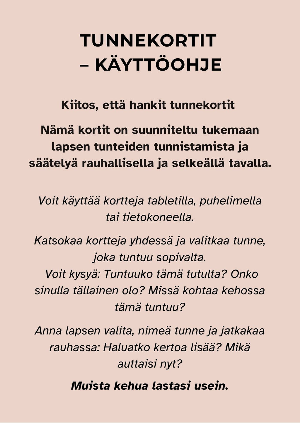 Tunnekortit lapselle – 16 selkeää tunnetta arkeen (digitaalinen PDF)