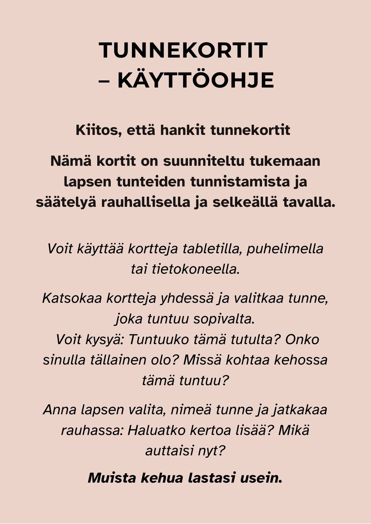Tunnekortit lapselle – 16 selkeää tunnetta arkeen (digitaalinen PDF)